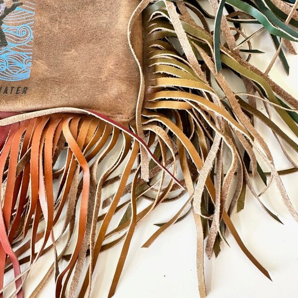 Junk Gypsy Lane Boots Brown Leather Clutch Purse Wristlet Fringe 10 x 7.5 Texas - Picture 3 of 7